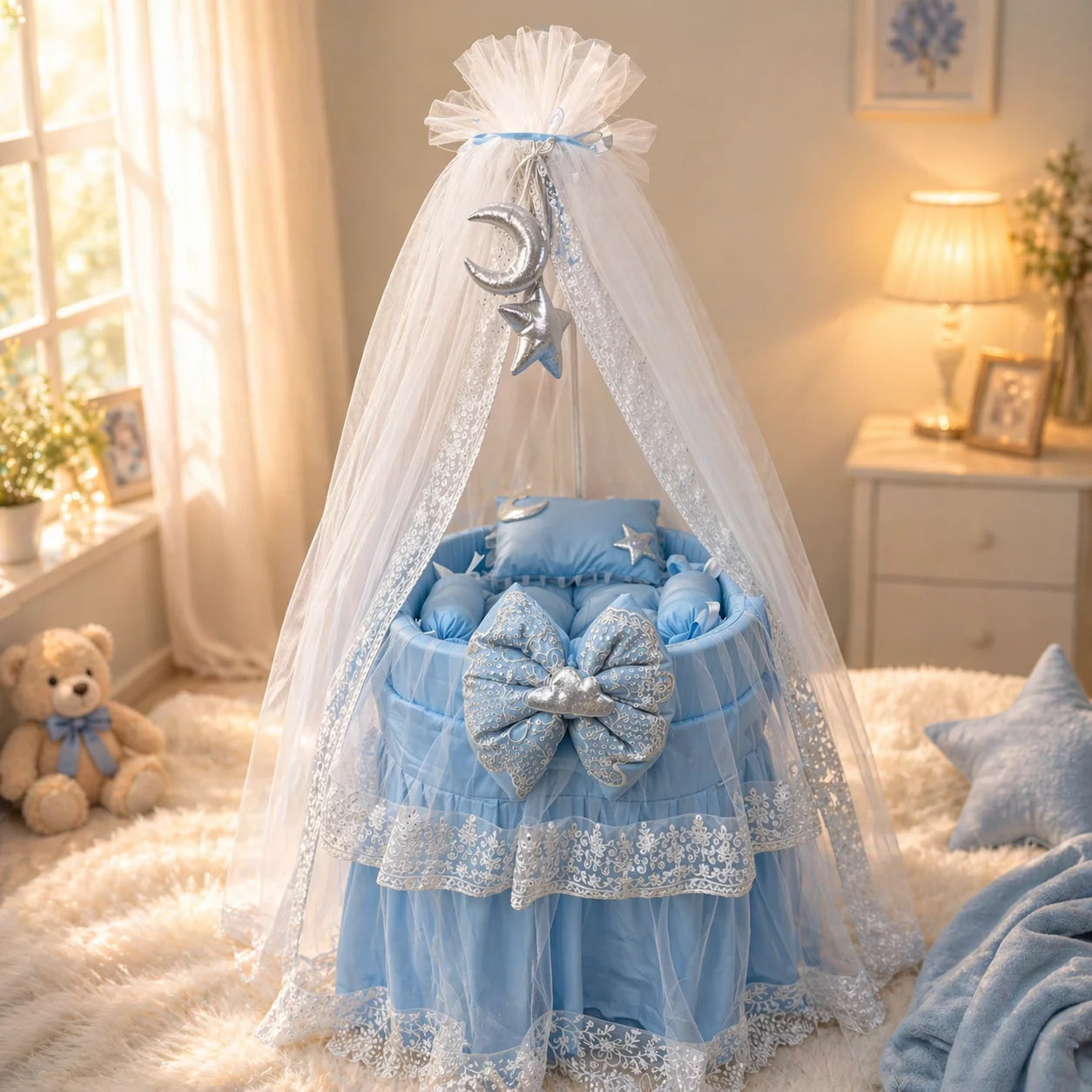 Baby Moses Bassinet with stand and skirt