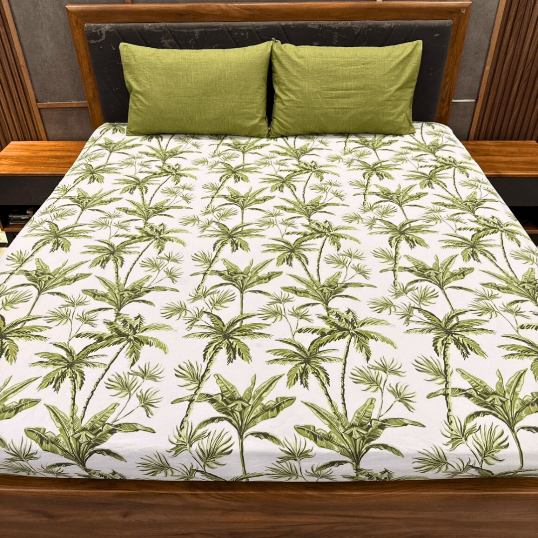 Leave Green Cotton Bedsheet Set